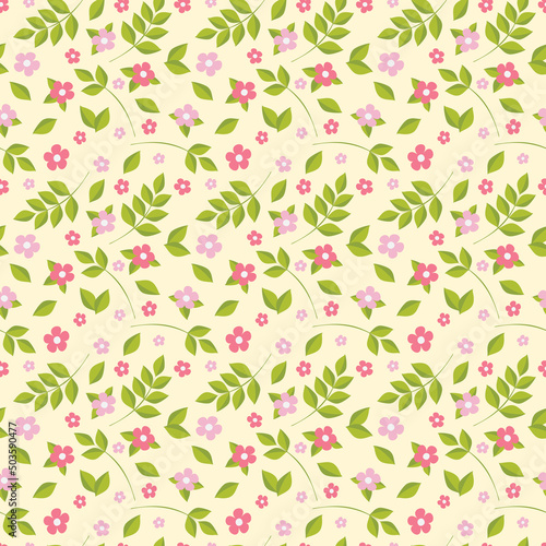Wallpaper Mural Seamless pattern illustration of pink and magenta flowers and green leaves on branches. The summer nature happiness background concept is a design element Torontodigital.ca
