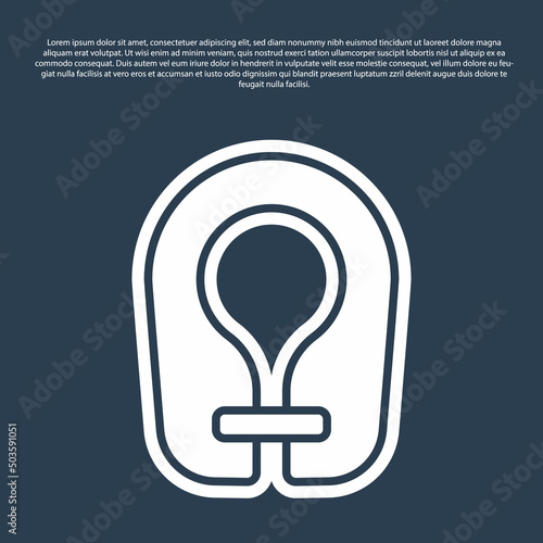 Blue line Life jacket icon isolated on blue background. Life vest icon. Extreme sport. Sport equipment. Vector