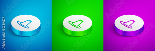 Isometric line Traditional korean hat icon isolated on blue, green and purple background. White circle button. Vector