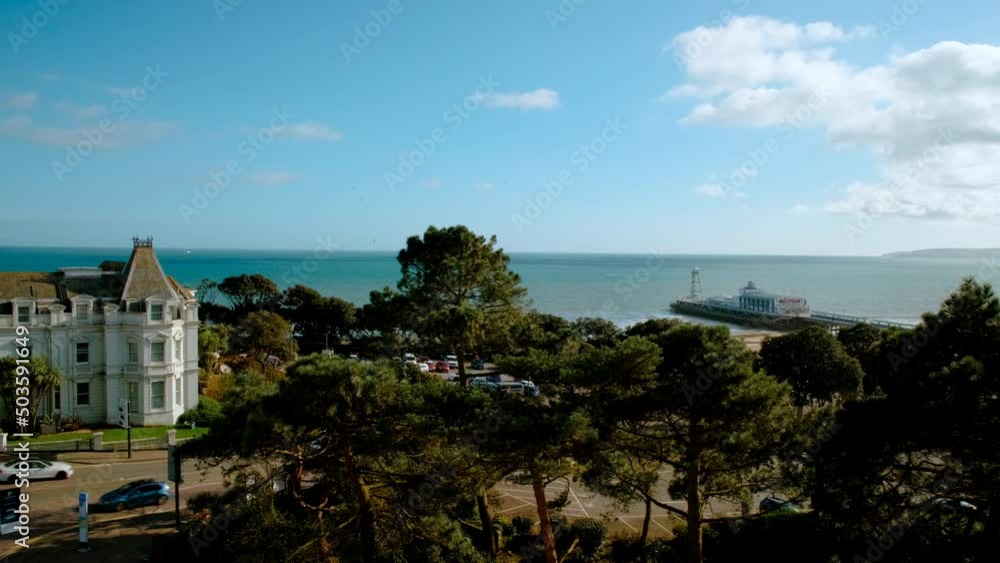 Establishing shot of Bournemouth, a seaside resort town in the county of Dorset on the south coast of England, UK Establishing shot of Bournemouth, a seaside resort town in the county of Dorset on the south coast of England, UK