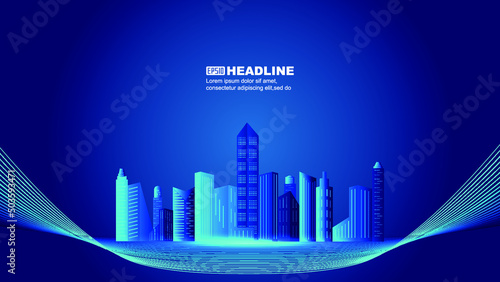 Curved lines through the city building skyline vector illustration