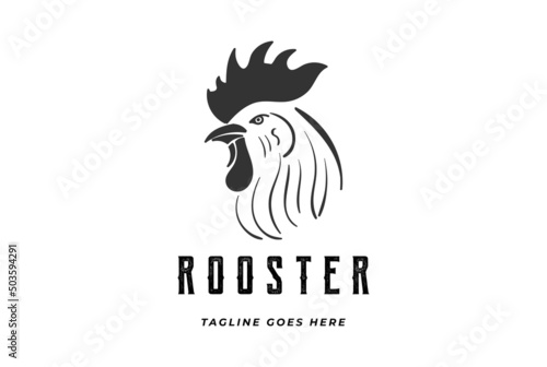 Vintage Retro Male Rooster Cock Chicken Head for Farm or Meat Food Logo Design Vector