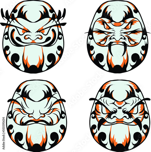 bundle daruma myth from japanese artwork vector illustration