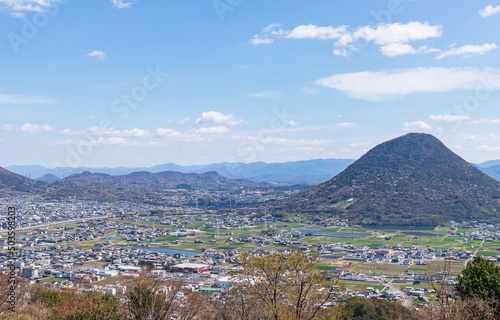 Landscape of sakaide city suburbs and Mt.iinoyama , view from Mt.aonoyama , kagawa, shikoku, japan