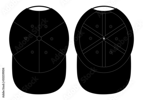 Black Hip Hop Cap With Top-Under View Template On White Background, Vector File