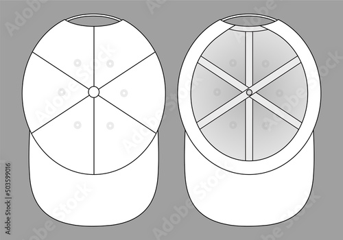 White Hip Hop Cap With Top-Under View Template On Gray Background, Vector File