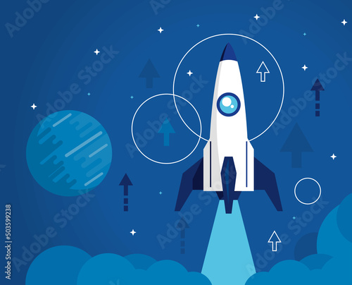 rocket start up with arrows