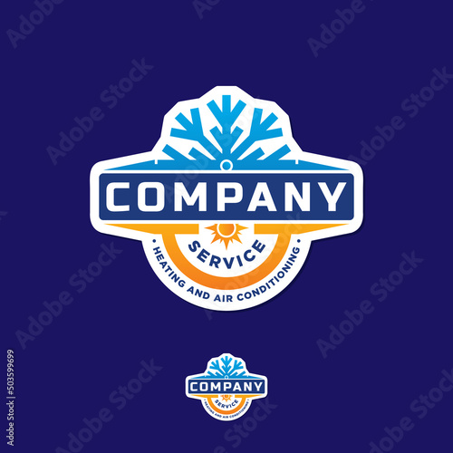 Air conditioning logo emblem modern badge, HVAC logo design label or sticker refrigeration heating and cooling, llc premium quality, sun, snowflake, temperature