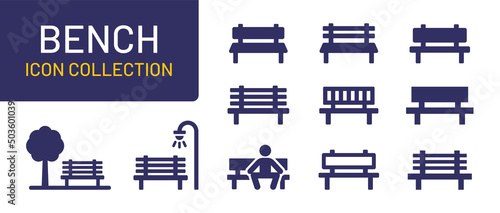 Bench icon collection. Simple illustration of park bench vector icon for web design isolated on white background.