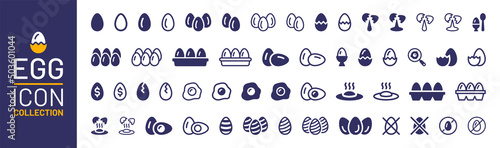 Eggs icon collection. Containing Easter egg, cracked egg icon symbol isolated on white background.