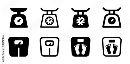 Weight scale icon collection. Kitchen scale icon isolated on white background.