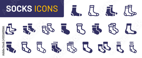 Socks icon collection. Set of outline socks. Vector illustration.
