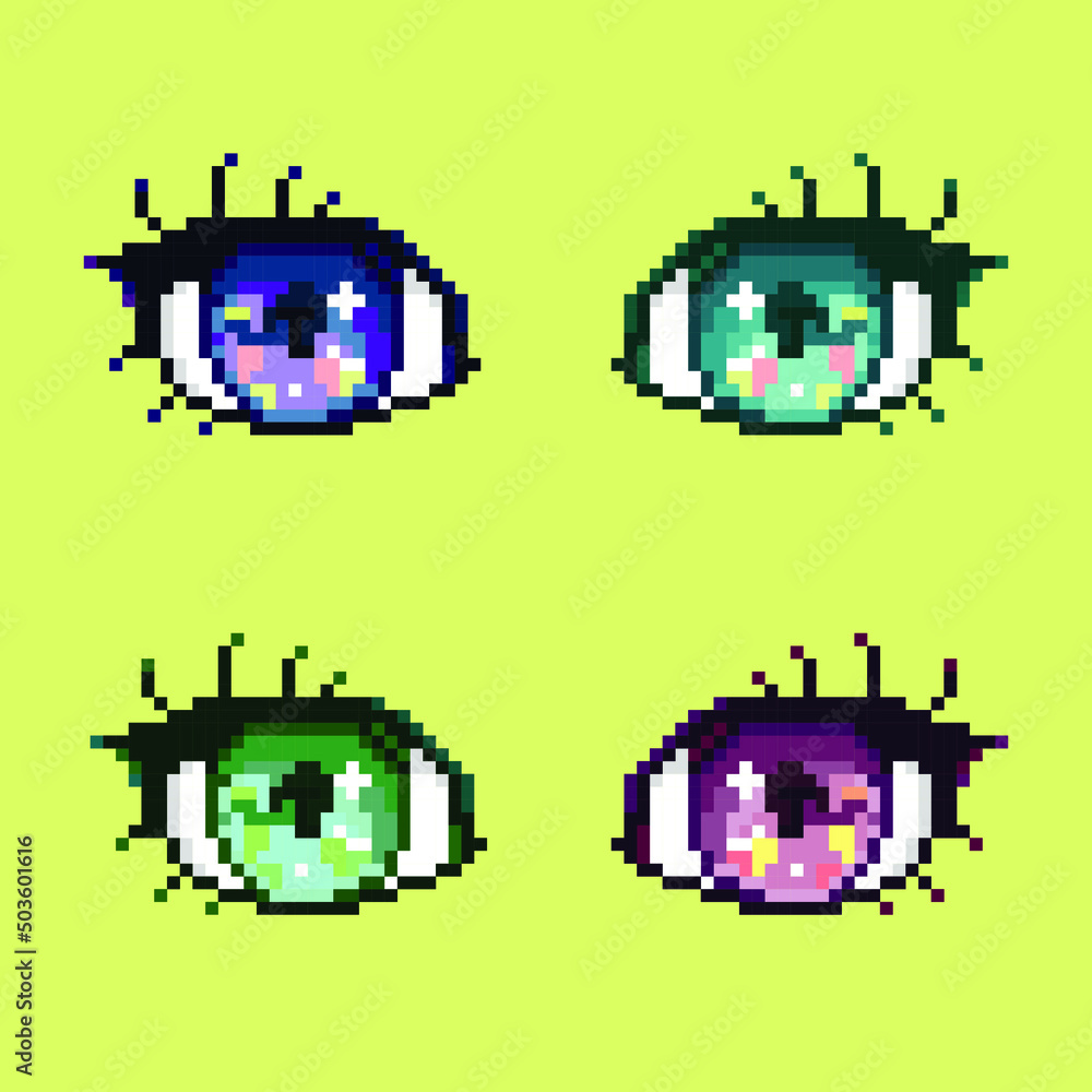 Pixel anime colorful eyes for retro game design