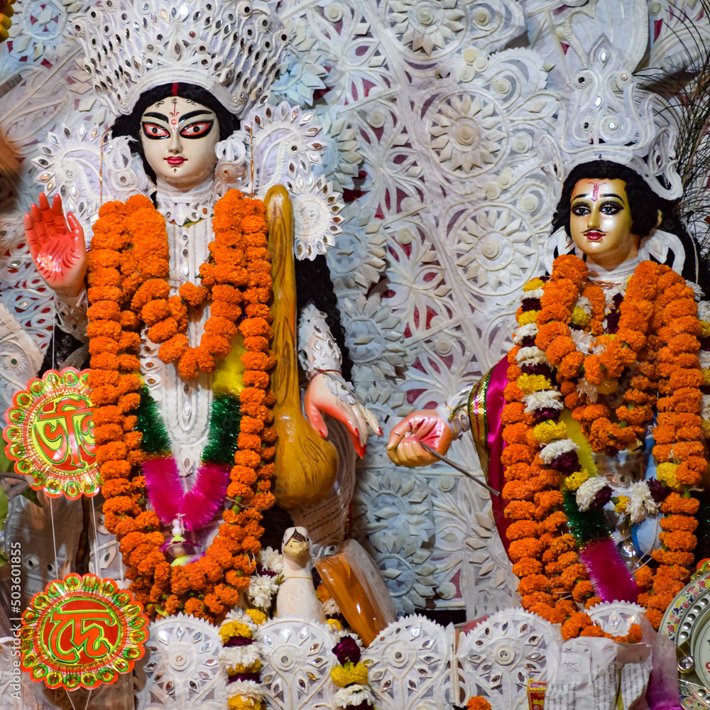 Goddess Durga with traditional look in close up view at a South Kolkata ...