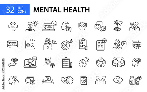 32 mental health and psychotherapy icons Fototapet