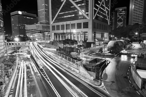 Traffic in downtown district of Hong Kong city at night