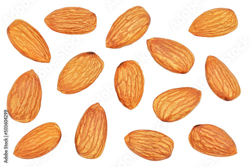Almond nuts. Isolated white background. with clipping path.