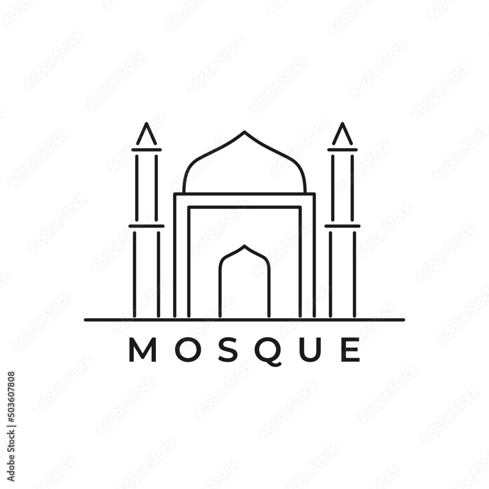 logo templates, icons, symbols with mosque shapes arranged from lines.