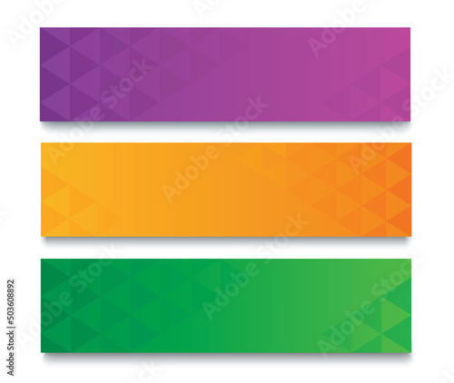 Set of modern colorful banner template. Purple, Green and Orange Banner