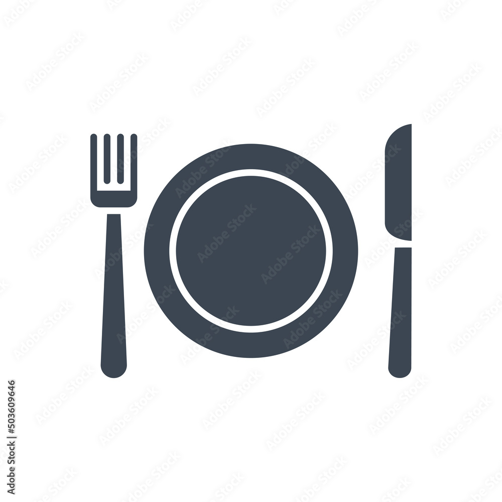 Plate, Fork and Knife Related Vector Glyph Icon