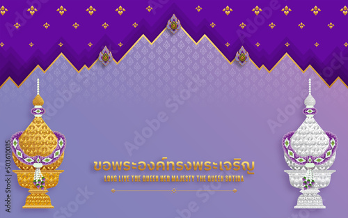 H.M. Queen Suthida Bajrasudhabimalalakshana's Birthday. long live the queen. Queen of thailand with craft style on background.( Thai translation : long live the queen )