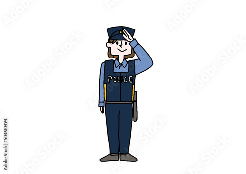 女性警察官　女性が活躍するさまざまな職業　コミカルな手書きの人物　ベクター、線画にカラー