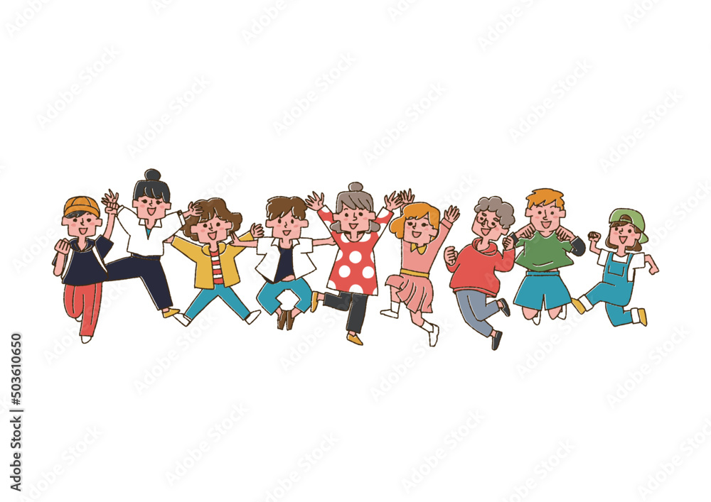 元気よくジャンプする子供達 横並び 温かみのある手書きの人物イラスト Stock Vector Adobe Stock 元気よくジャンプする子供達 横並び 温かみのある手書きの人物イラスト Stock Vector Adobe Stock