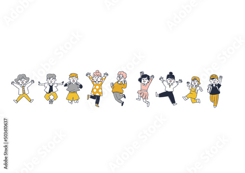 元気よく飛び回る子供達のライン　温かみのある手書きの人物イラスト