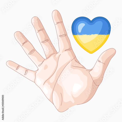 Symbols of support for Ukrainian war victims vector illustration. Call for help and peace for Ukraine.