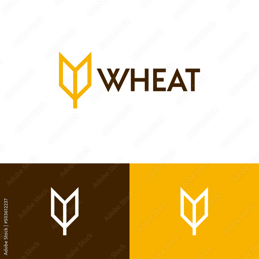 Minimal wheat grain logo design concept. Vegan farm company brand logomark illustration. Can representing cereal, plant, agriculture, food, harvest, health, bread. Minimal wheat grain logo design concept. Vegan farm company brand logomark illustration. Can representing cereal, plant, agriculture, food, harvest, health, bread.