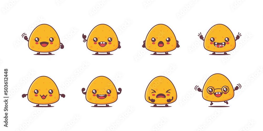 Obraz premium nachos chips cartoon. mexican food vector illustration. with different faces and expressions