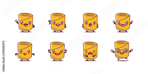 Spring rolls cartoon. food vector illustration. with different faces and expressions