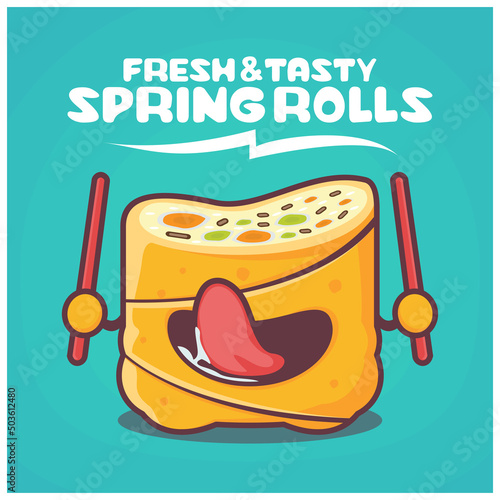 cute spring rolls cartoon. food vector illustration