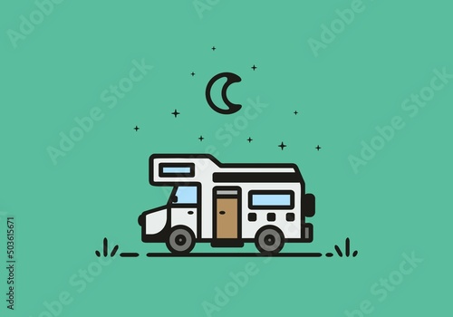 Simple camper van camping illustration