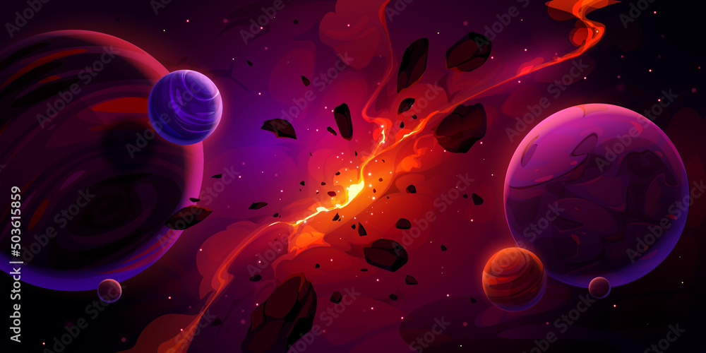 Planets in space colliding with explosion aesthetic vibe - Cover Art Market