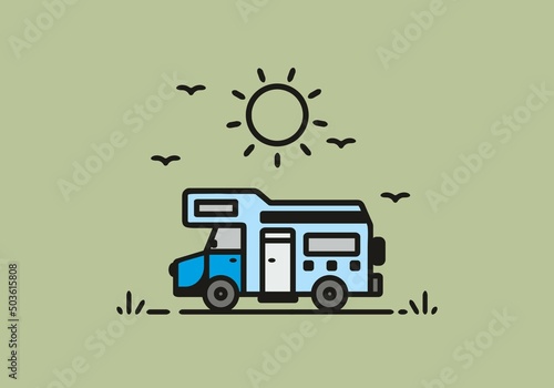 Simple camper van camping illustration