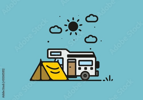 Simple camper van camping illustration