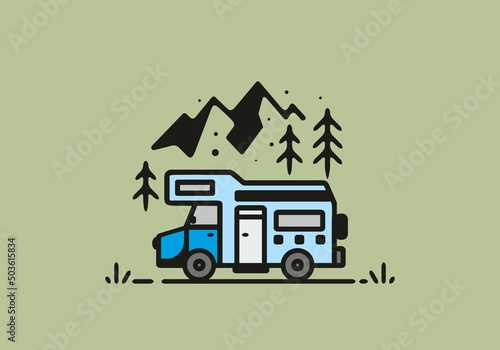 Simple camper van camping illustration