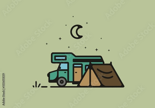 Simple camper van camping illustration