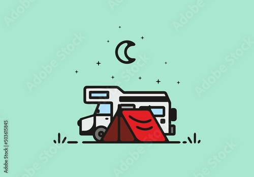 Simple camper van camping illustration