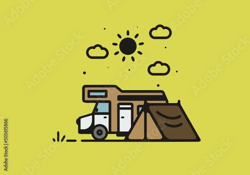 Simple camper van camping illustration