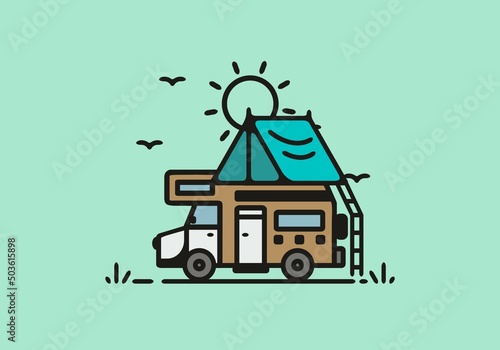 Simple camper van camping illustration
