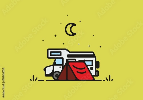 Simple camper van camping illustration