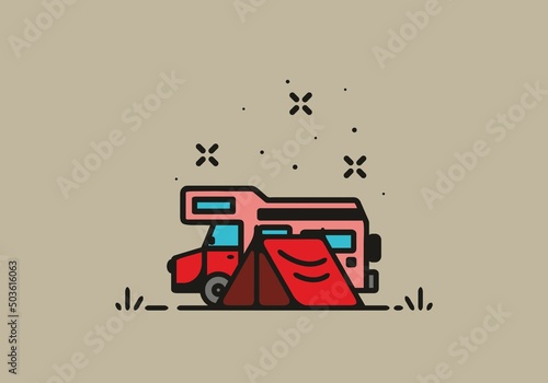 Simple camper van camping illustration
