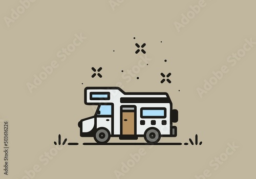Simple camper van camping illustration