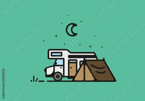 Simple camper van camping illustration