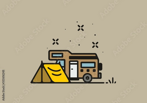 Simple camper van camping illustration