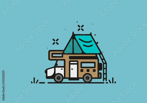 Simple camper van camping illustration