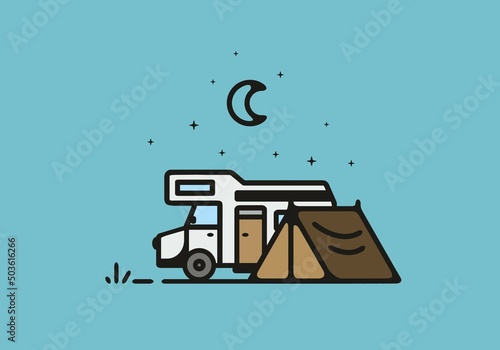 Simple camper van camping illustration