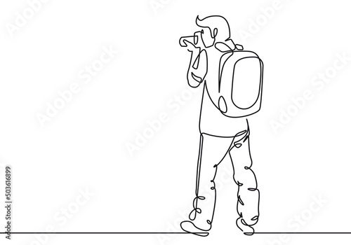 Photographer Line Art Drawing. Man with a Camera Minimalist Black Lines Drawing. Photographer Continuous One Line Abstract Drawing. Vector Illustration.